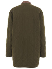 Logo Button Quilted Coat in Khaki