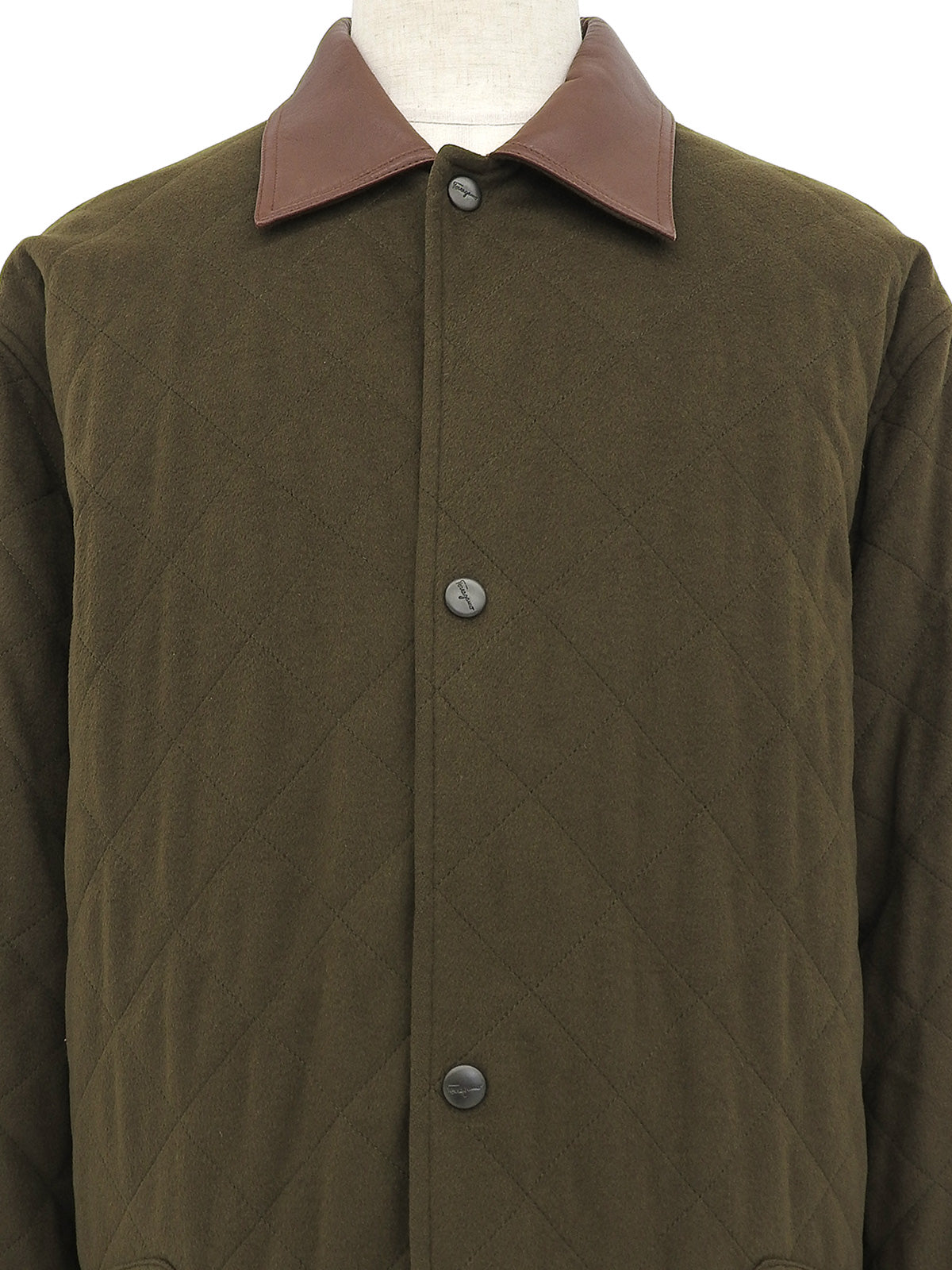 Logo Button Quilted Coat in Khaki