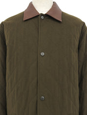 Logo Button Quilted Coat in Khaki