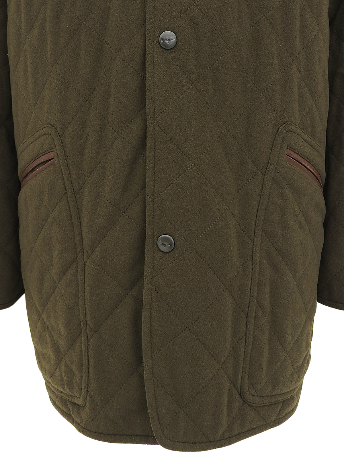 Logo Button Quilted Coat in Khaki