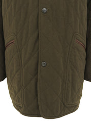 Logo Button Quilted Coat in Khaki