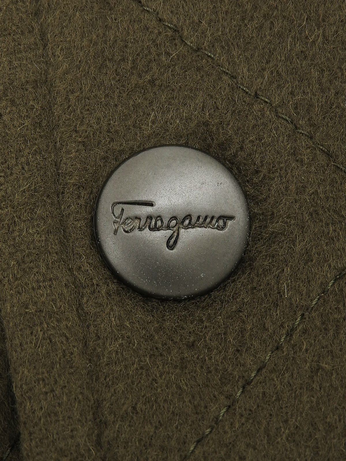 Logo Button Quilted Coat in Khaki