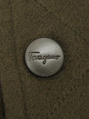 Logo Button Quilted Coat in Khaki
