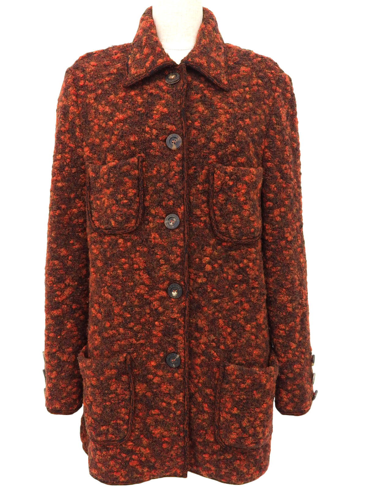 ロゴボタンニットコート ブラウン/オレンジ