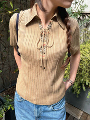 Knit Short Sleeve Top "2 Beige