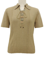 Knit Short Sleeve Top "2 Beige