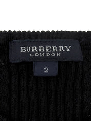 Logo Embroidered Cotton Half Sleeve Knit Top in Black