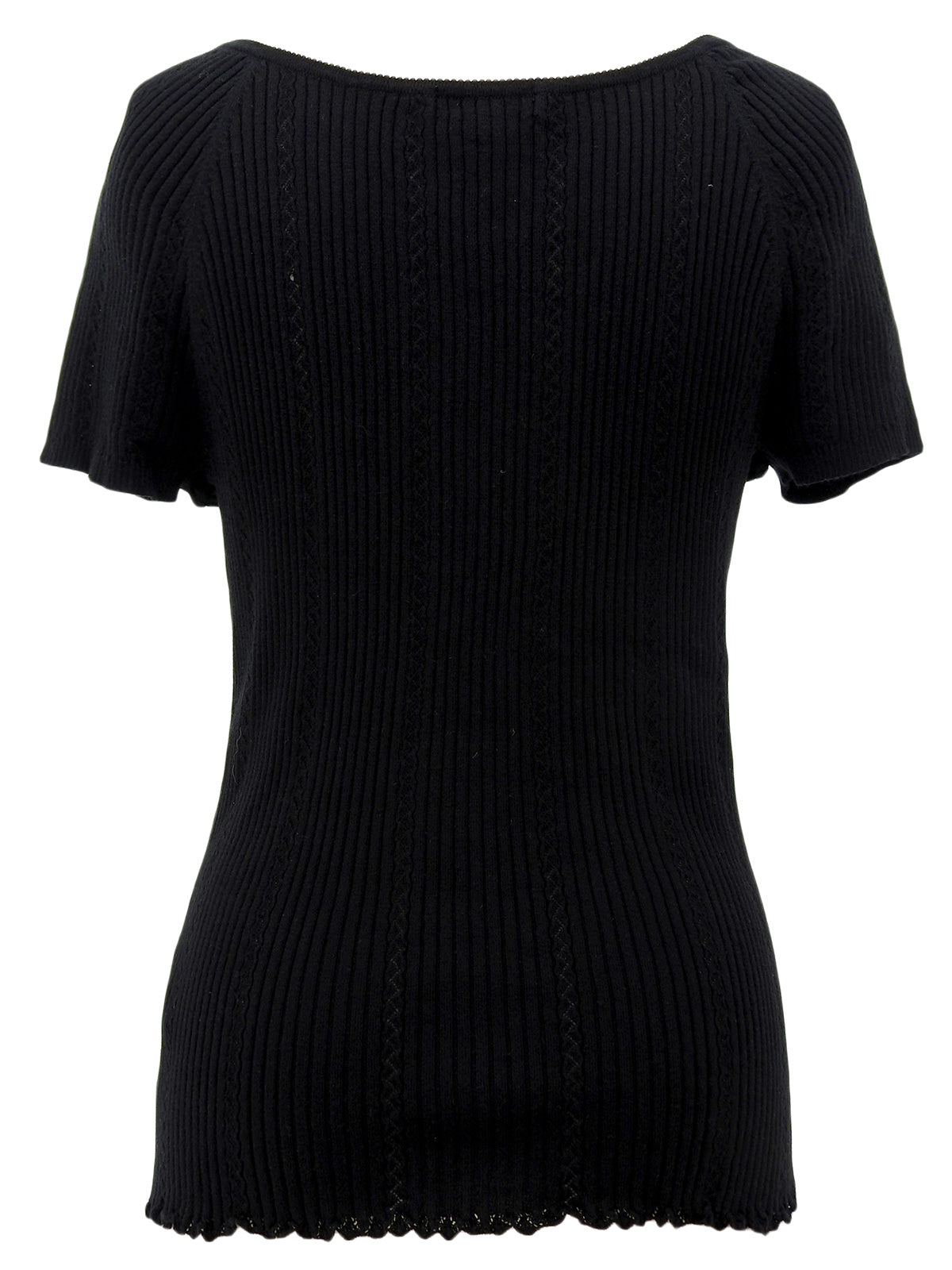 Logo Embroidered Cotton Half Sleeve Knit Top in Black