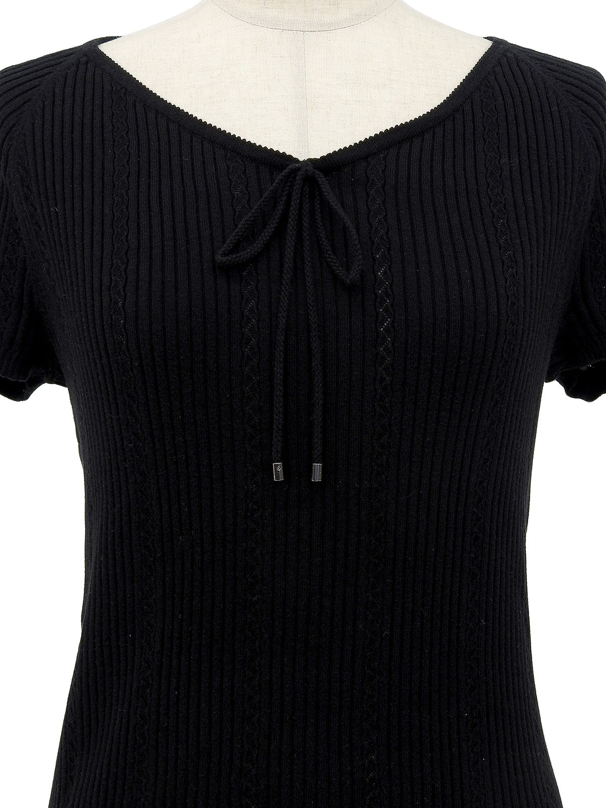 Logo Embroidered Cotton Half Sleeve Knit Top in Black
