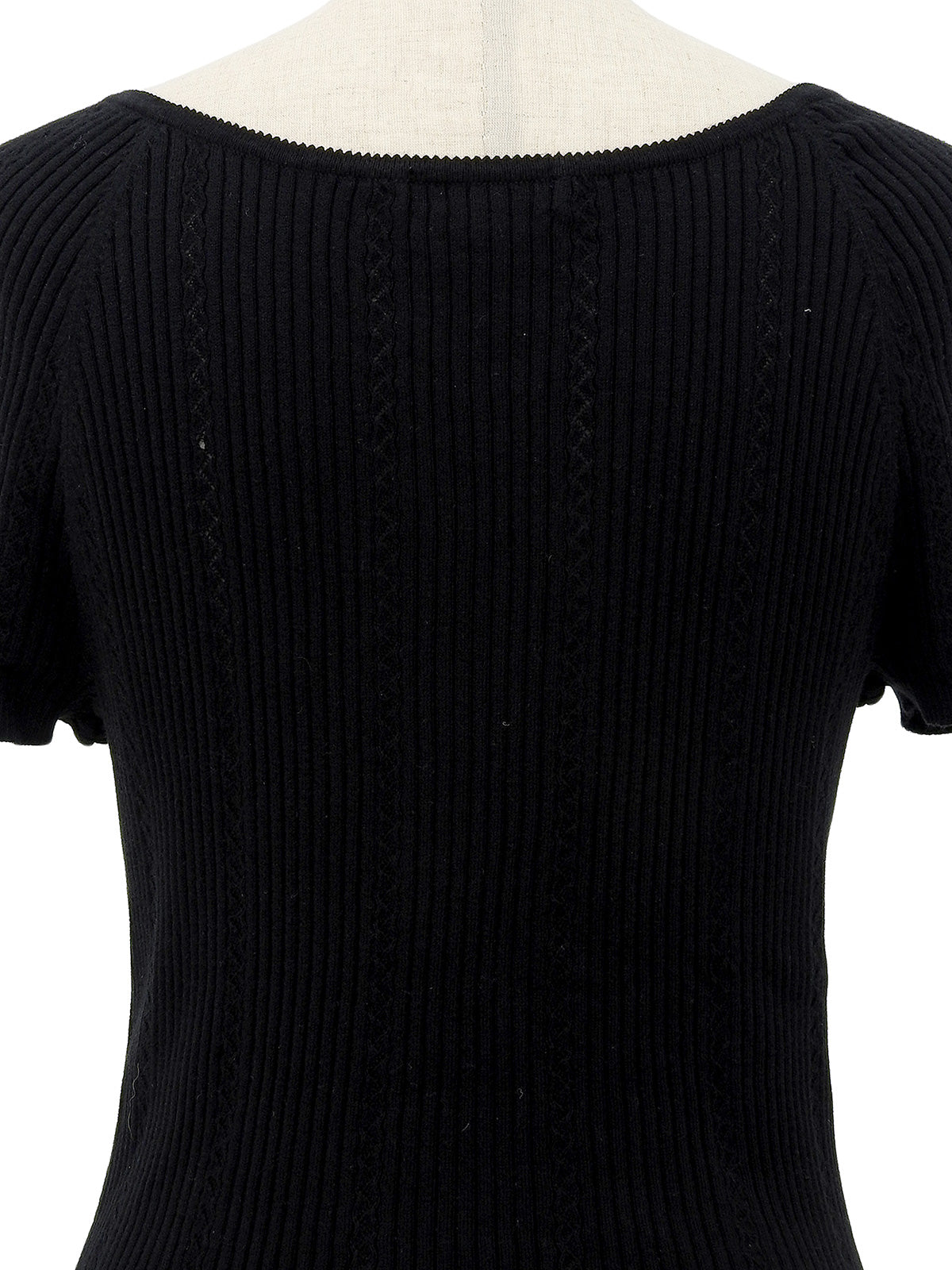 Logo Embroidered Cotton Half Sleeve Knit Top in Black