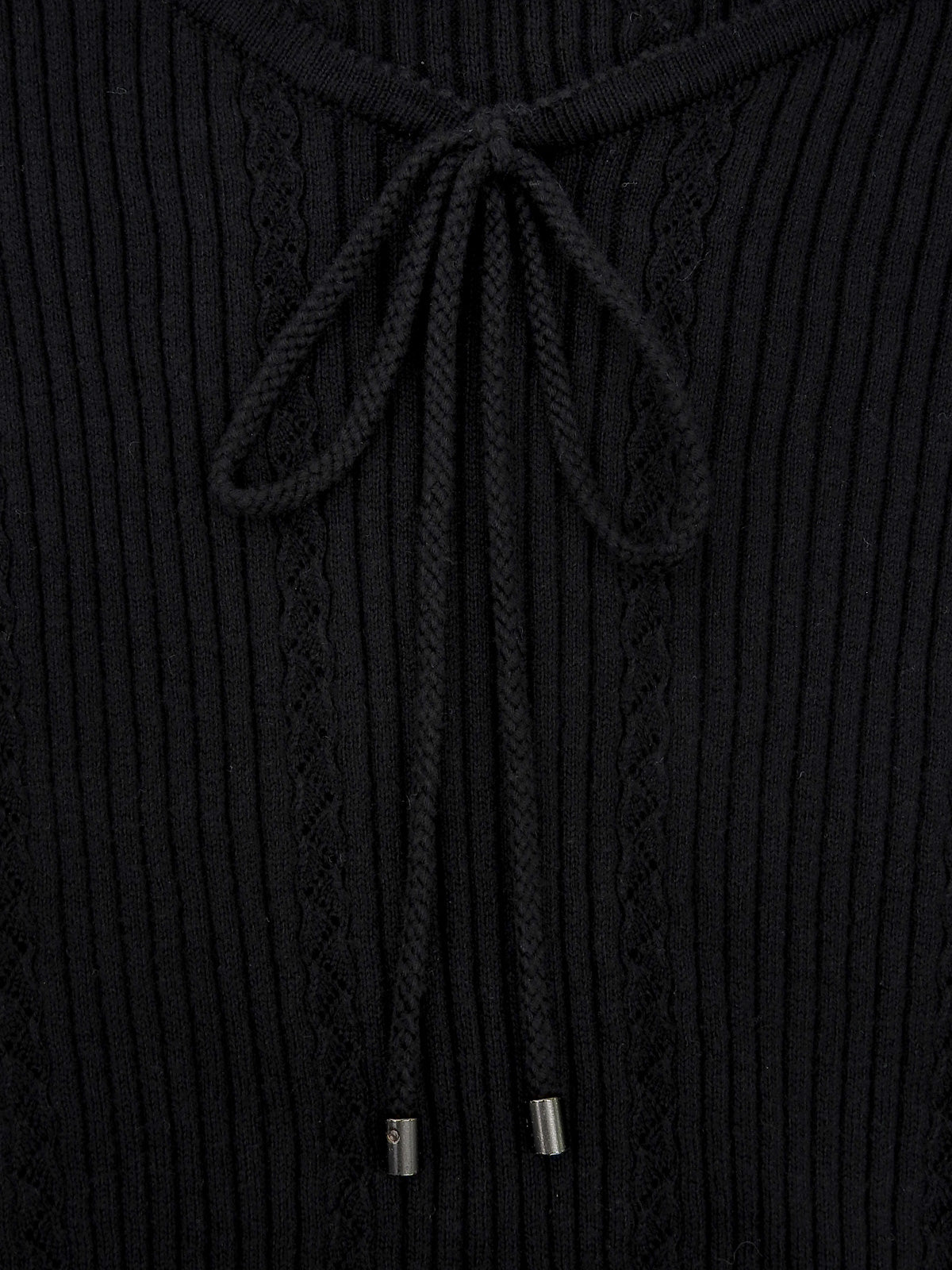 Logo Embroidered Cotton Half Sleeve Knit Top in Black