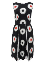 Flower Design Pattern Sleeveless Dress in Black/White/Red