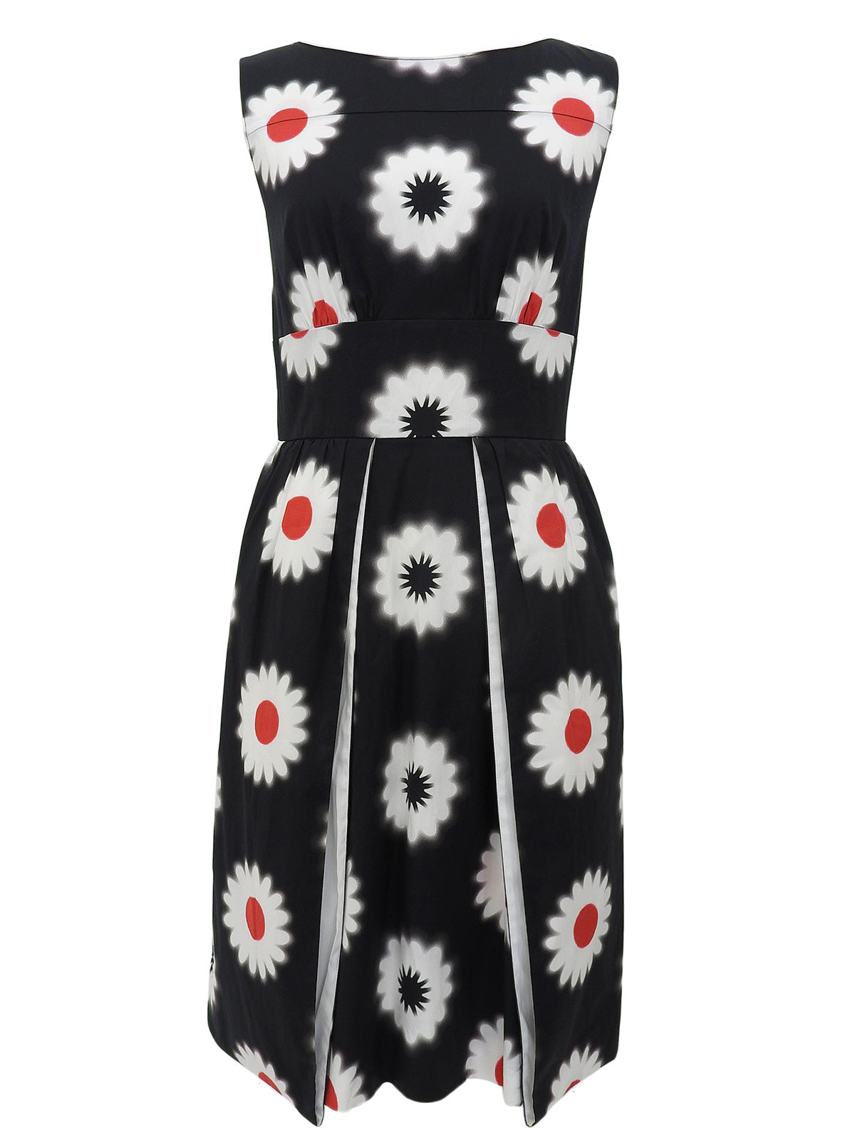 黑/白/红三色花卉图案无袖连衣裙