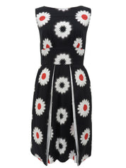 黑/白/红三色花卉图案无袖连衣裙