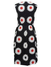 Flower Design Pattern Sleeveless Dress in Black/White/Red