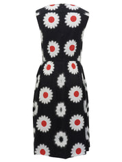 フラワーデザインパターンノースリーブワンピース ブラック/ホワイト/レッド