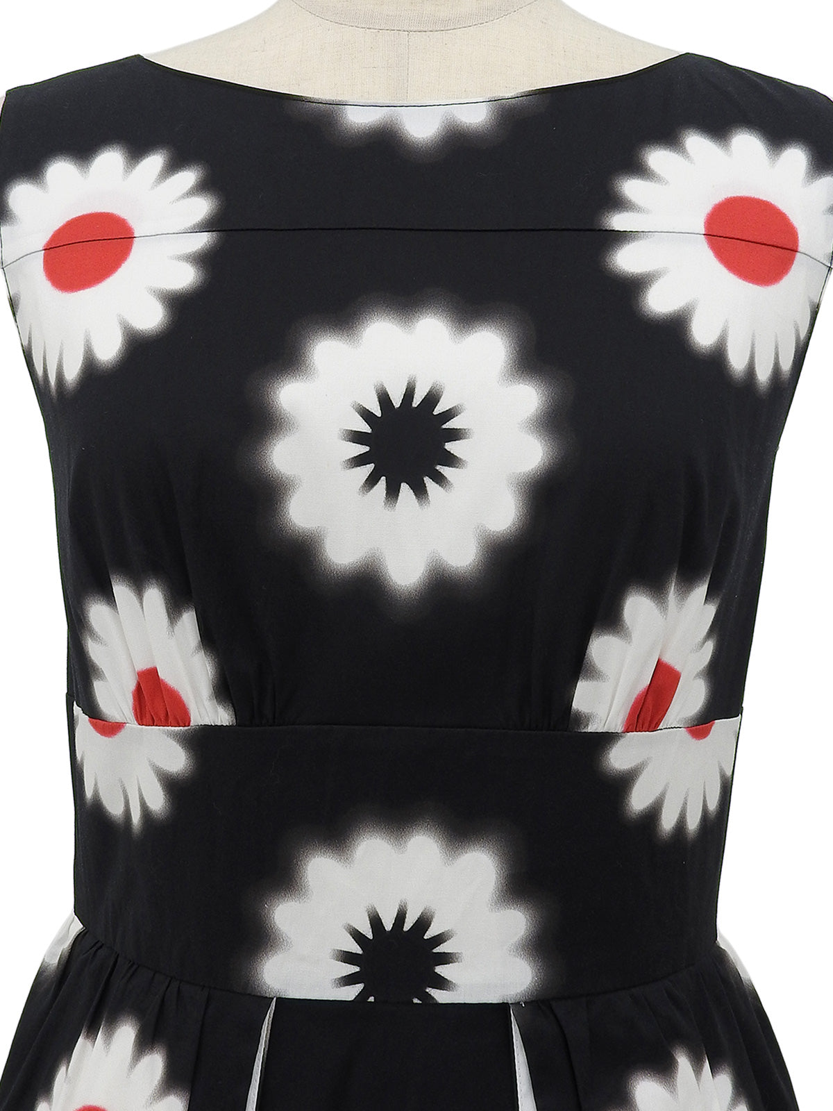 黑/白/红三色花卉图案无袖连衣裙