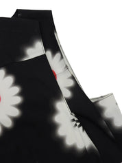 黑/白/红三色花卉图案无袖连衣裙