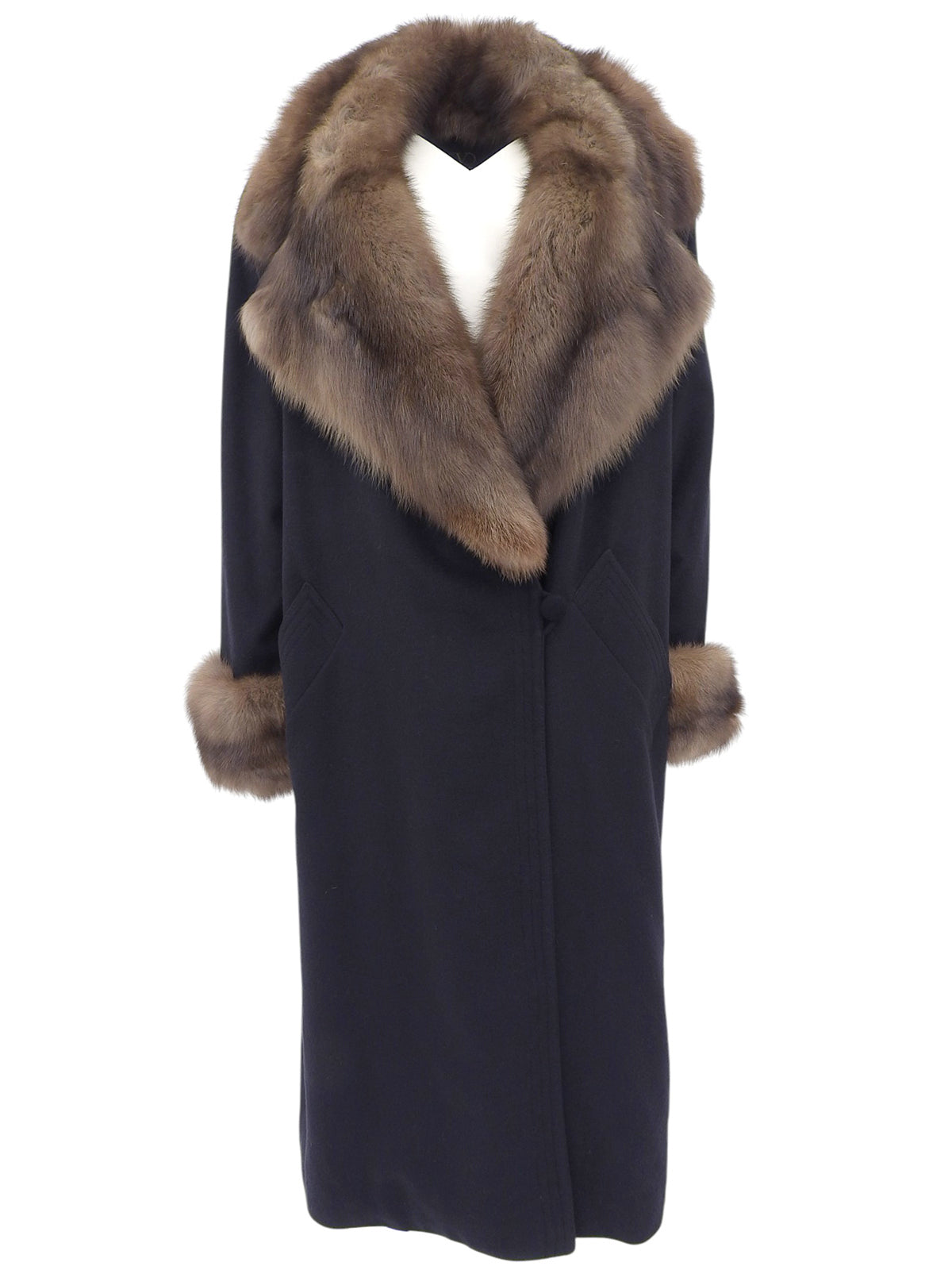 カシミヤロングファーコート　ネイビー