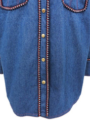 Denim Trim Design Logo Button Western Shirt in Indigo
