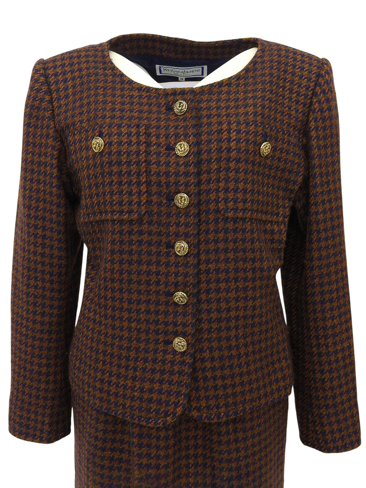 棕色/海军蓝羊毛设计纽扣