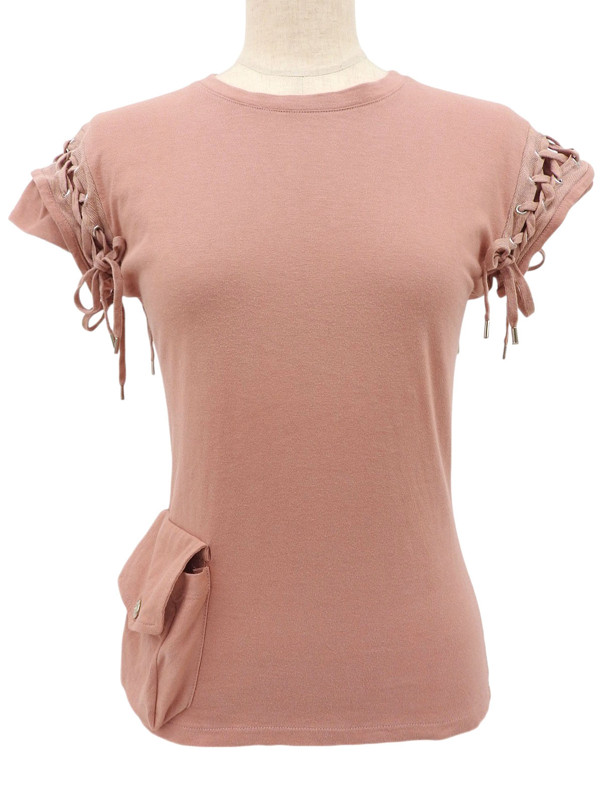 ロゴポケットレースアップショートスリーブトップス コーラルピンク