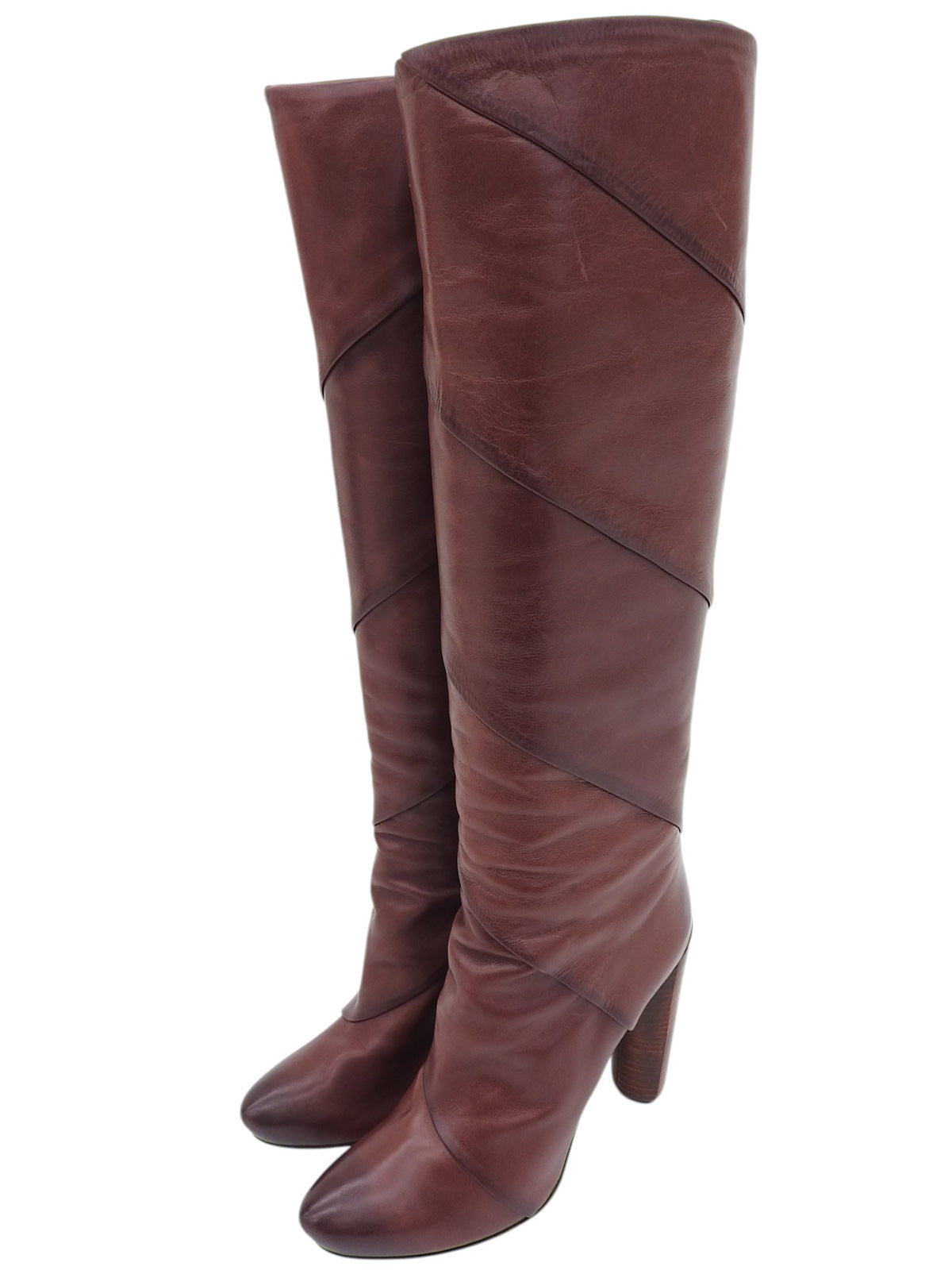 Brown leather long boots