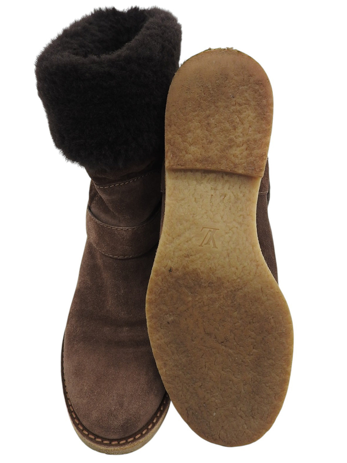 モノグラムパターンムートンブーツ ブラウン