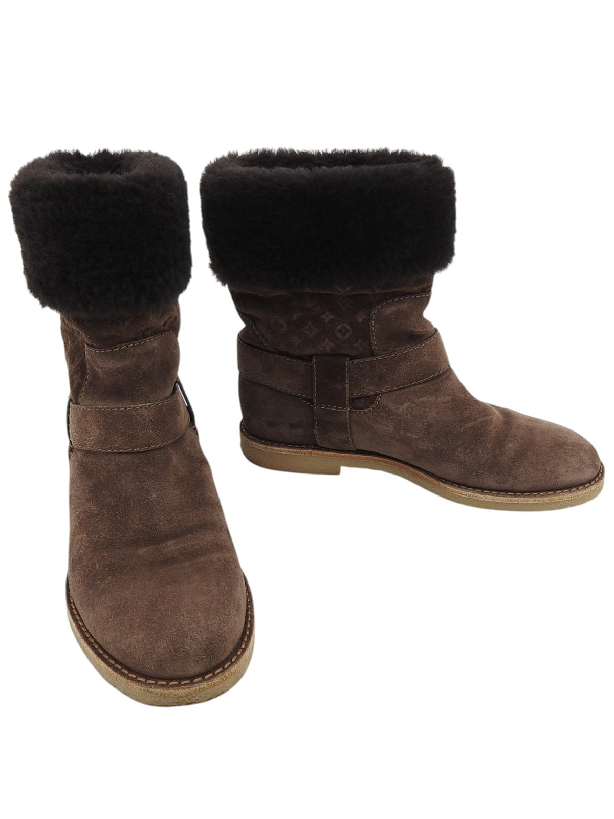 モノグラムパターンムートンブーツ ブラウン