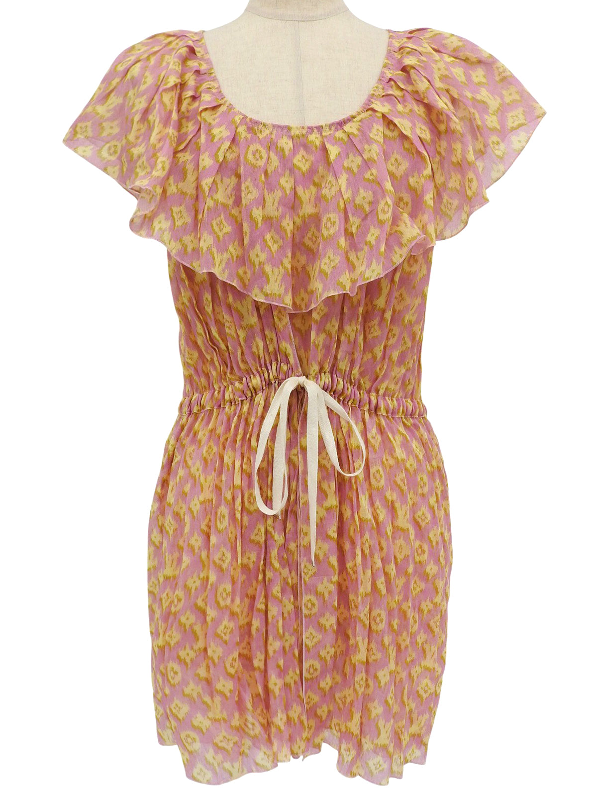 Cotton Monogram Pattern Dress in Pink/Yellow