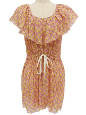 Cotton Monogram Pattern Dress in Pink/Yellow