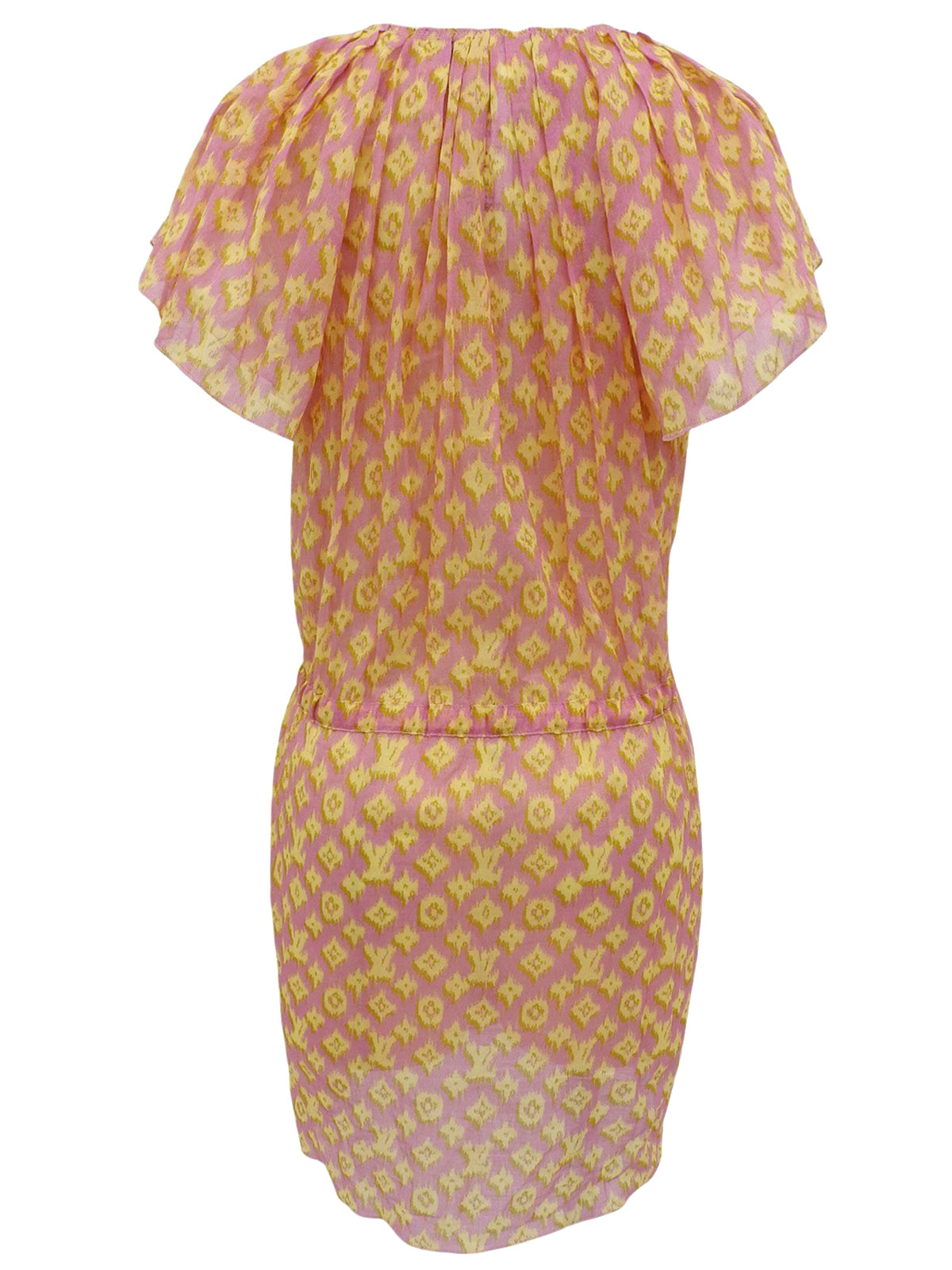 Cotton Monogram Pattern Dress in Pink/Yellow
