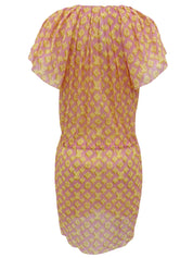 Cotton Monogram Pattern Dress in Pink/Yellow