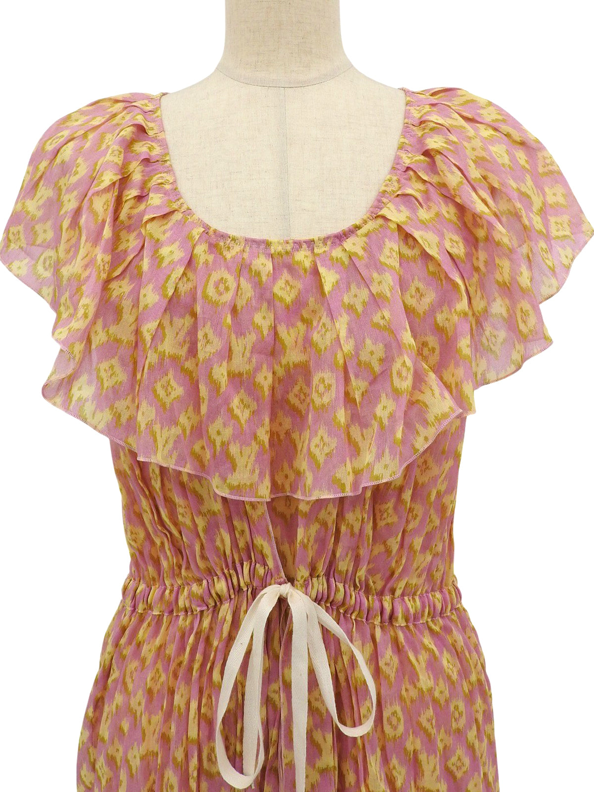 Cotton Monogram Pattern Dress in Pink/Yellow