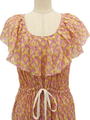 Cotton Monogram Pattern Dress in Pink/Yellow