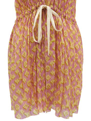 Cotton Monogram Pattern Dress in Pink/Yellow