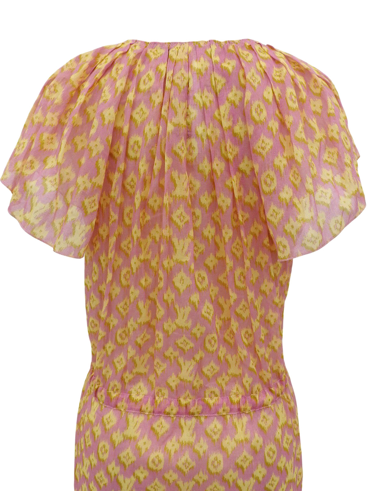 Cotton Monogram Pattern Dress in Pink/Yellow
