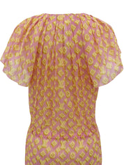Cotton Monogram Pattern Dress in Pink/Yellow
