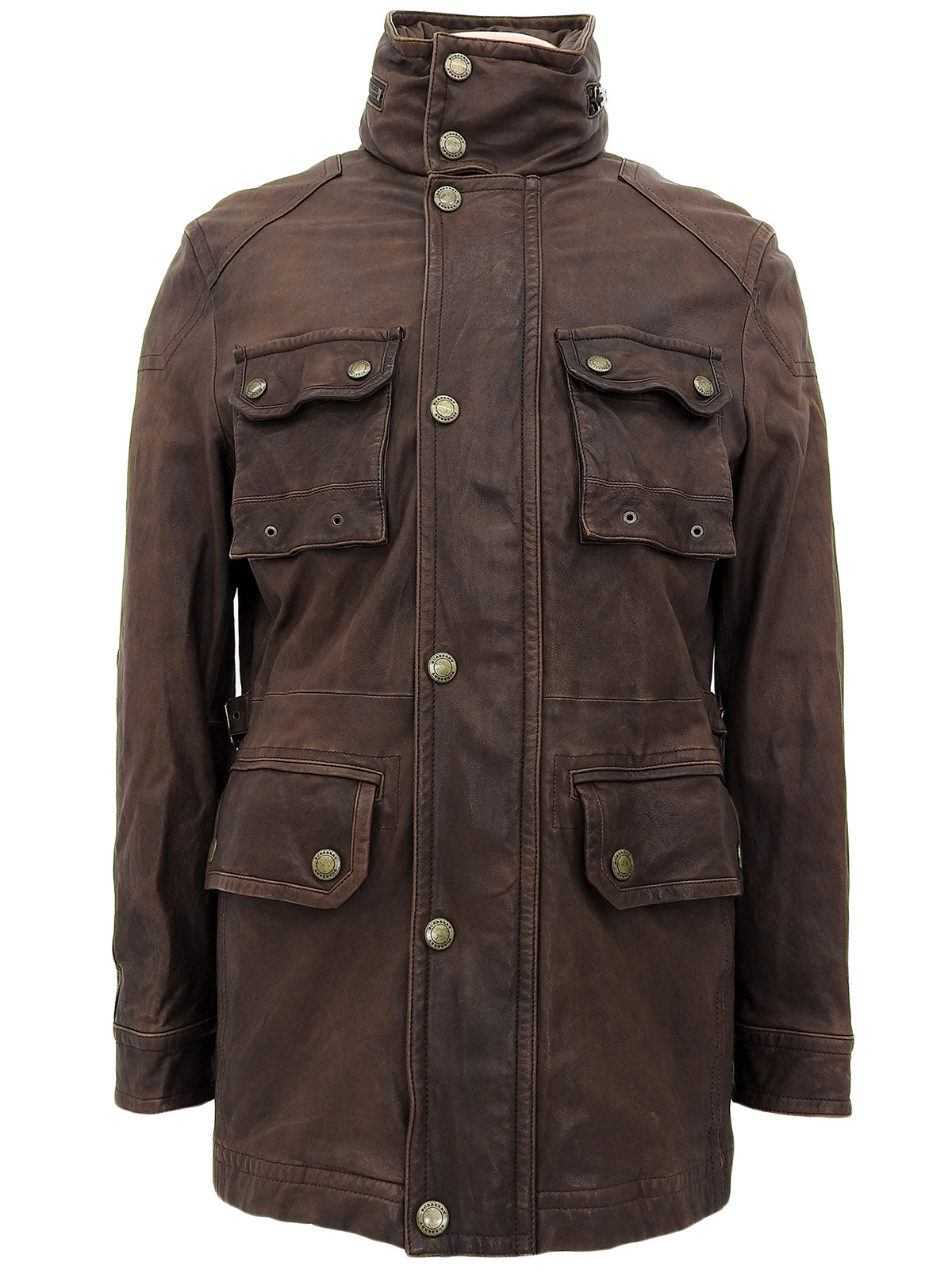 Brown logo button leather jacket