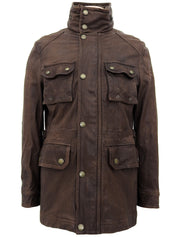 Brown logo button leather jacket
