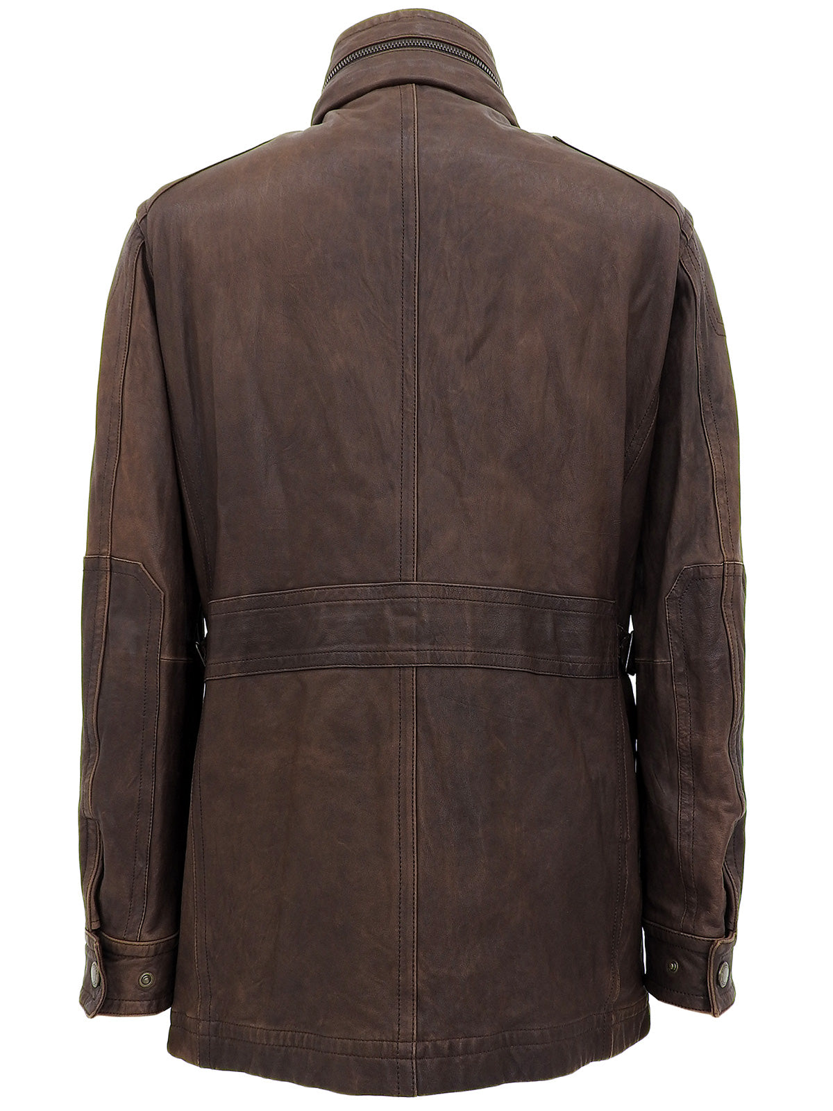 Brown logo button leather jacket
