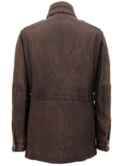 Brown logo button leather jacket