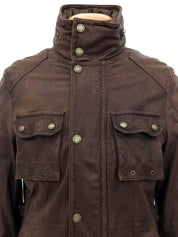 Brown logo button leather jacket