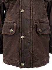 Brown logo button leather jacket