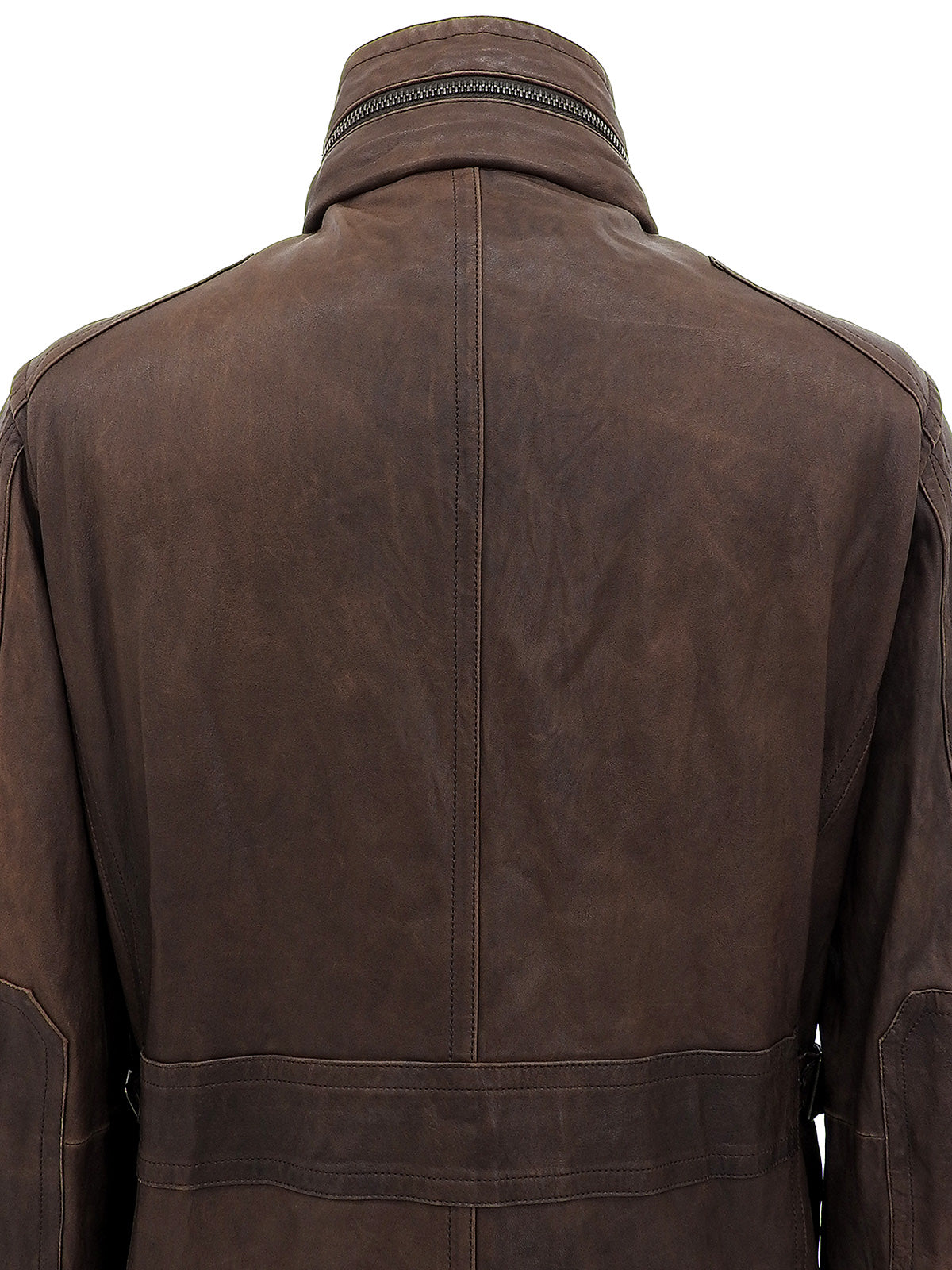 Brown logo button leather jacket