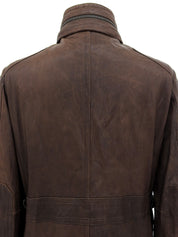 Brown logo button leather jacket