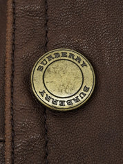 Brown logo button leather jacket