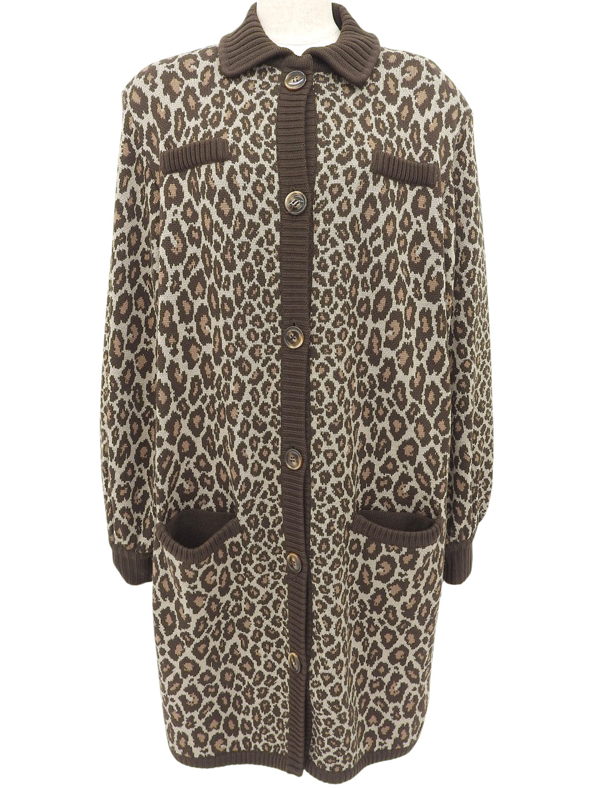 ウールレオパードパターンカーディガン ブラウン