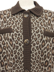 ウールレオパードパターンカーディガン ブラウン