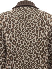 ウールレオパードパターンカーディガン ブラウン